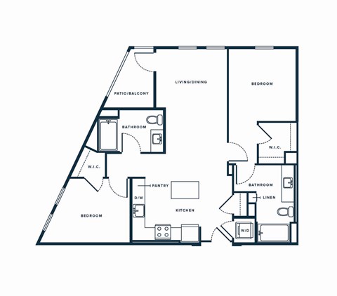 Floor plan for 2 beds, 2 baths, 1049 sqft